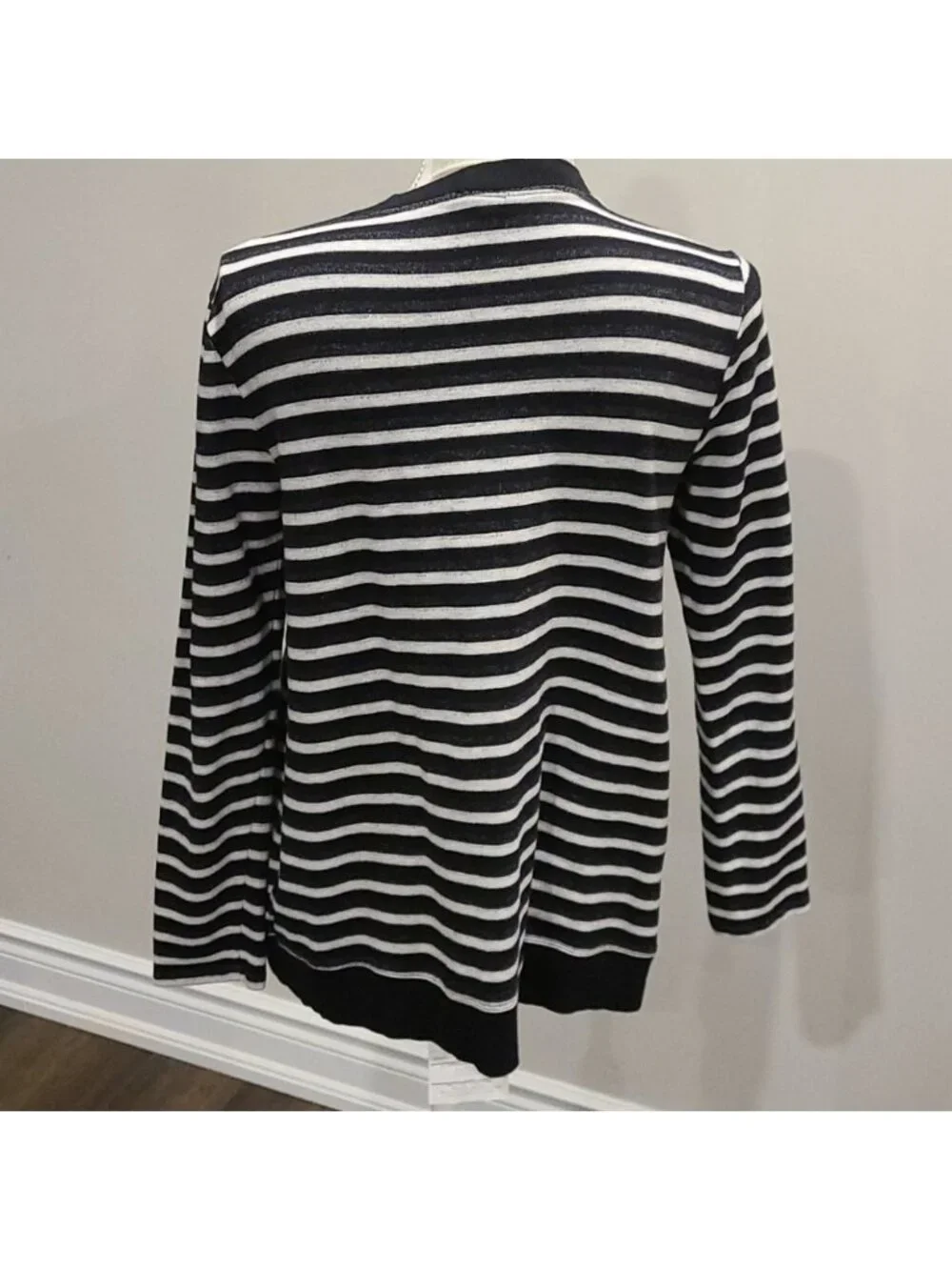 Cable and Gauge blk, grey & WHT striped cardigan